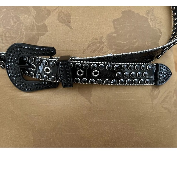 Industrial Indigo Black Rhinestone Studded Belt Unisex MWT Size 42 (Size XL) - Picture 7 of 12